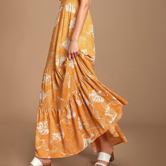 [Lulu's] Savanna Golden Yellow Floral Print Maxi - Picture 5 of 9